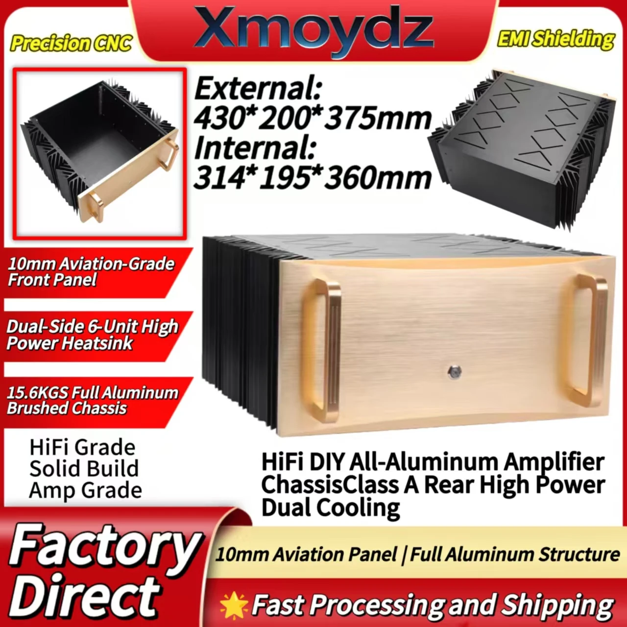 430*200*375mm HiFi DIY Aluminum Amplifier Chassis Enclosure Case Class A Rear High Power Dual Cooling Inner Size 314*195*360mm
430*200*375mm HiFi DIY Aluminum Amplifier Chassis Enclosure Case Class A Rear High Power Dual Cooling Inner Size 314*195*360mm