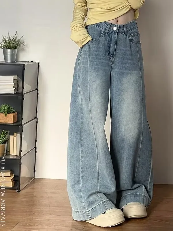 High Waist Wide Leg Denim Jeans Women's Loose Fitting Slimming Drapey Straight Leg Floor-Length Pants Vintage Style Casual
High Waist Wide Leg Denim Jeans Women's Loose Fitting Slimming Drapey Straight Leg Floor-Length Pants Vintage Style Casual