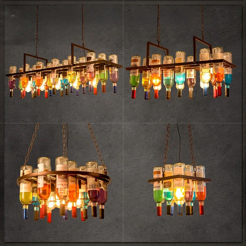 Creative Bar Chandelier Retro Industrial Style Wine Bottle Decoration Hanging Lights Restaurant Barber Shop Iron Art Glass Lamps
Creative Bar Chandelier Retro Industrial Style Wine Bottle Decoration Hanging Lights Restaurant Barber Shop Iron Art Glass Lamps