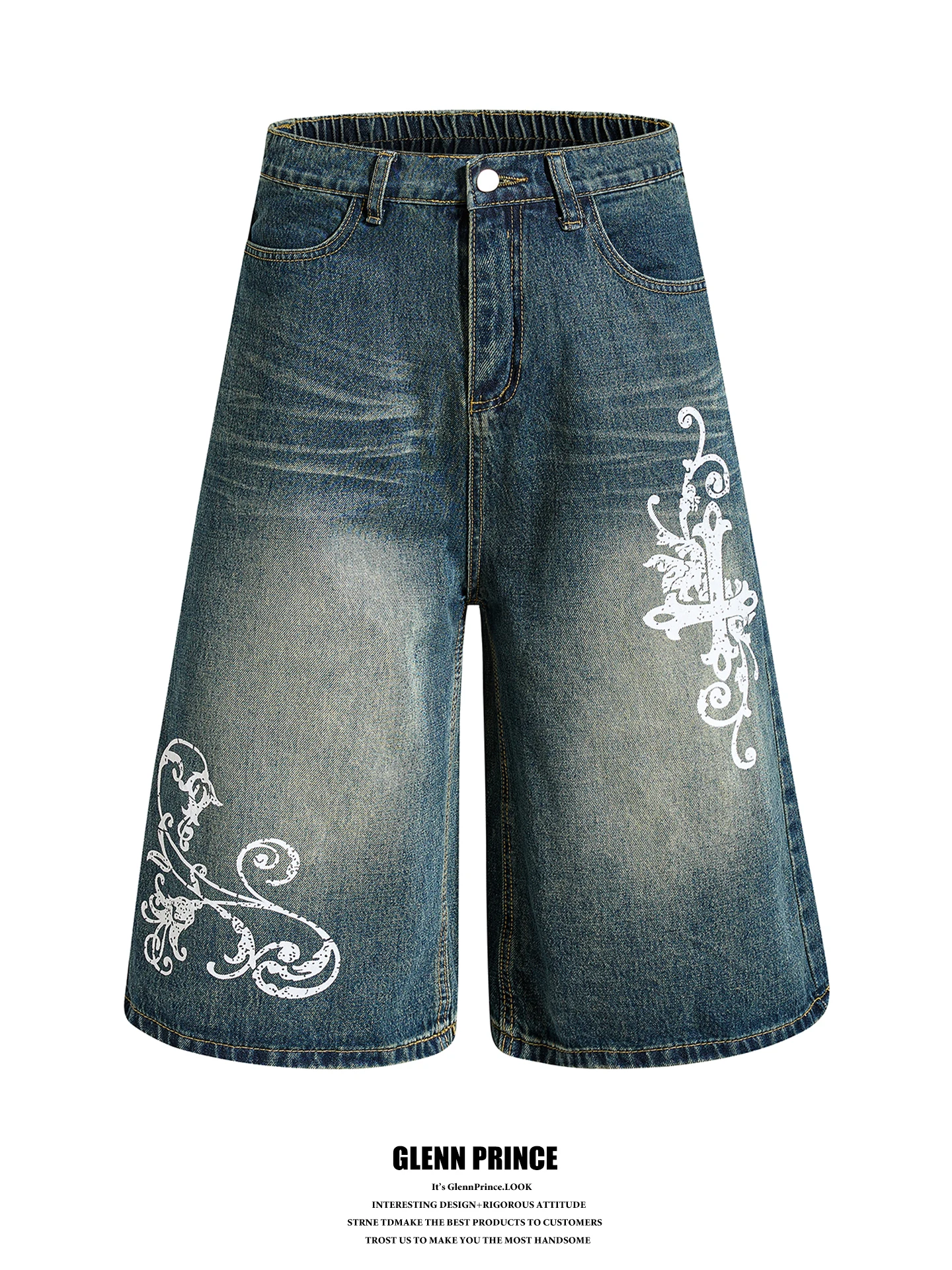 GPstudio American High Street Cross Print Denim Shorts Men Summer Loose Wide Leg Seven-Quarter Length Casual Jeans
GPstudio American High Street Cross Print Denim Shorts Men Summer Loose Wide Leg Seven-Quarter Length Casual Jeans