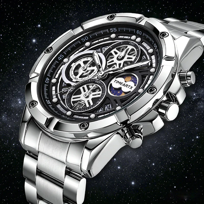 TIMEARTX Premium Deep Sea Blue Starry Pattern Moon Phase Chronograph Watch Luxury Business Luminous Waterproof Men's Wristwatch
TIMEARTX Premium Deep Sea Blue Starry Pattern Moon Phase Chronograph Watch Luxury Business Luminous Waterproof Men's Wristwatch