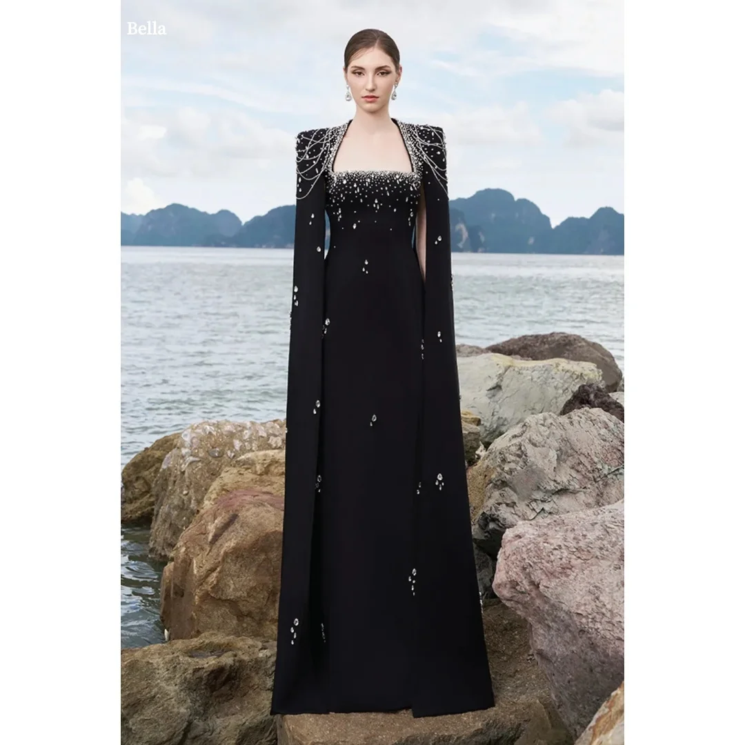 Bella Индивидуальное черное платье с лямкой на шее и квадратным вырезом со стразами, эффектная накидка, облегающее макси-платье для вечеринок, платье для выпускного вечера
Bella Индивидуальное черное платье с лямкой на шее и квадратным вырезом со стразами, эффектная накидка, облегающее макси-платье для вечеринок, платье для выпускного вечера