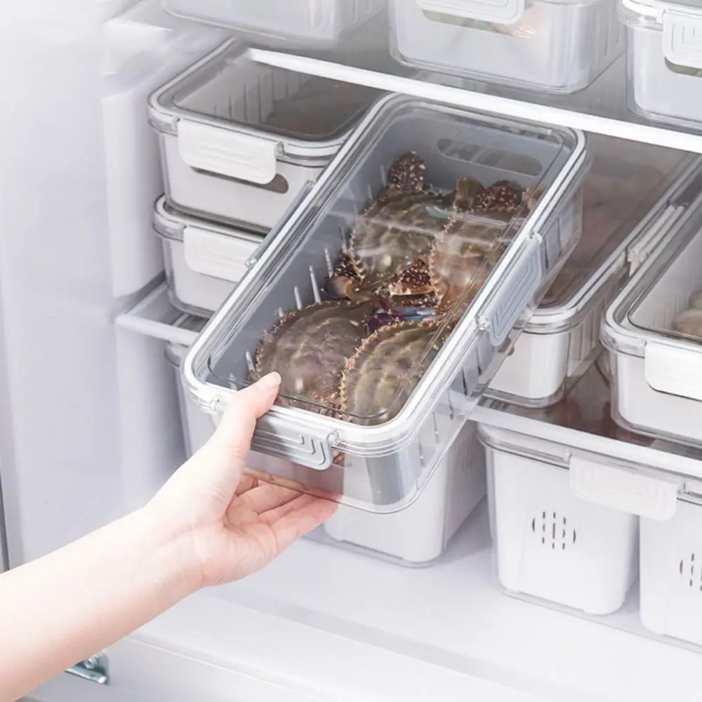 Stackable Refrigerator Storage Box with Lids with Drain Food Storage Containers Removable Fruit Vegetable Storage Box Kitchen