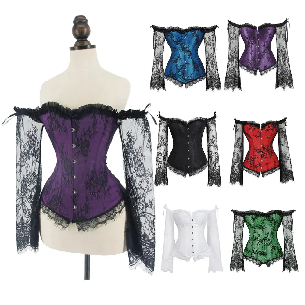 Women Sexy Overbust Bustier with Off Shoulder Corset Top Long Sleeves Corsets Plus Size Lace Floral Gothic Vintage Corselet
Women Sexy Overbust Bustier with Off Shoulder Corset Top Long Sleeves Corsets Plus Size Lace Floral Gothic Vintage Corselet