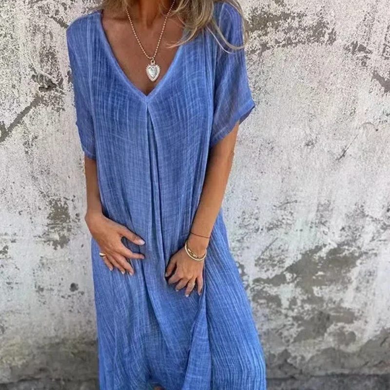 American Style 2024 Summer Women's New Patchwork V-neck Folds Fashion Solid Color Loose Casual Cotton Linen Short Sleeved Dress
American Style 2024 Summer Women's New Patchwork V-neck Folds Fashion Solid Color Loose Casual Cotton Linen Short Sleeved Dress