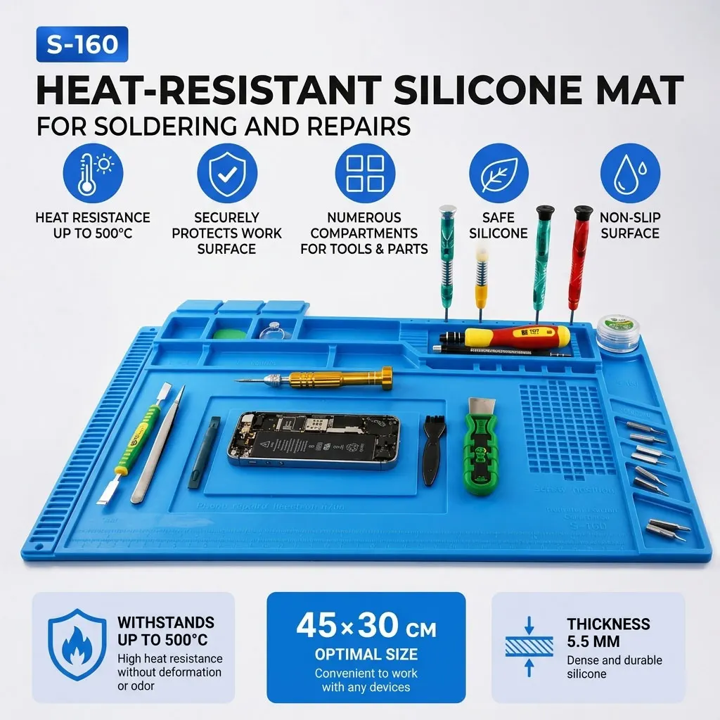 45x30cm Heat Insulation Silicone Pad Desk Mat Maintenance Platform for phone S-160 Soldering Repair Station and Magnetic Section
45x30cm Heat Insulation Silicone Pad Desk Mat Maintenance Platform for phone S-160 Soldering Repair Station and Magnetic Section