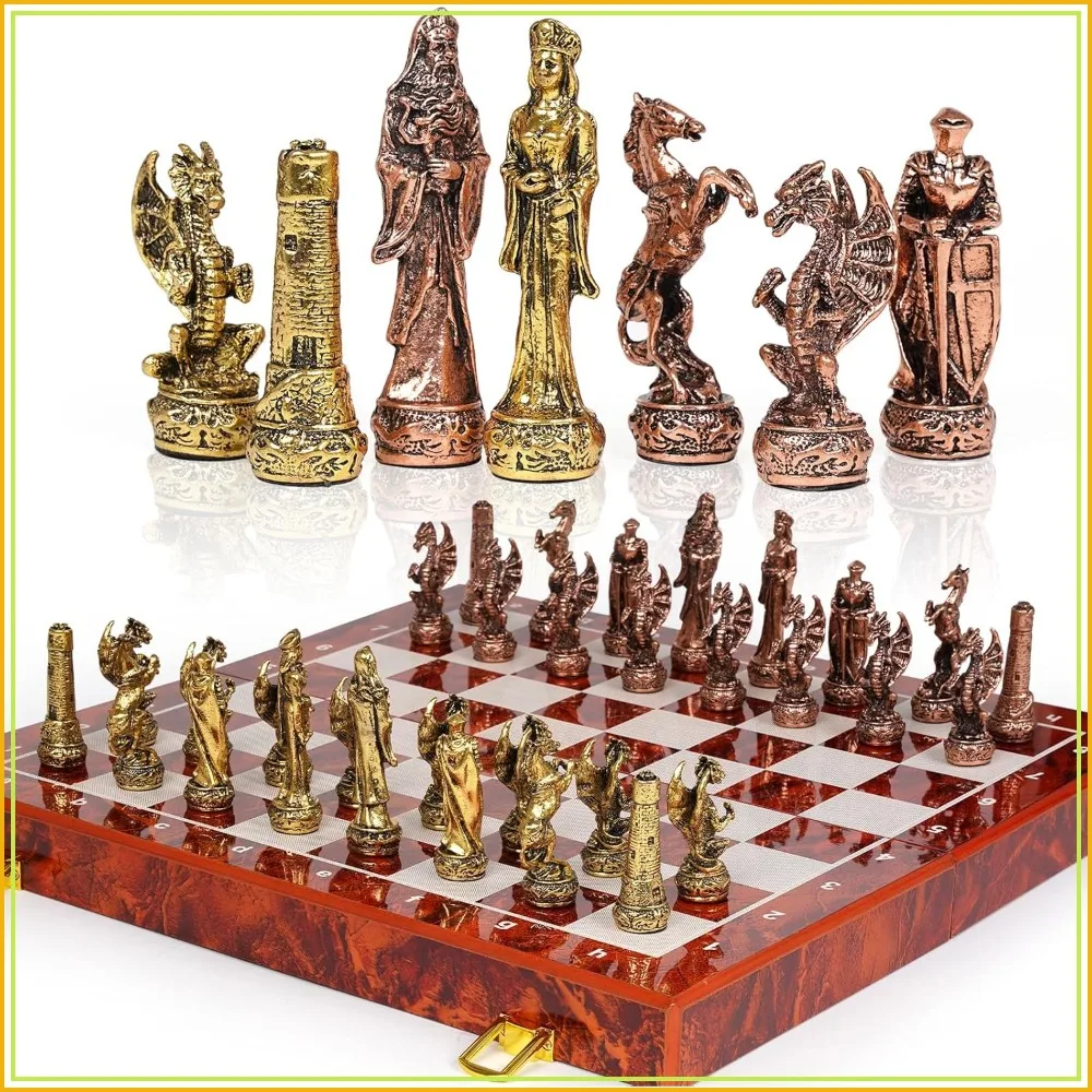 Vintage Metal Chess Set - 15'' Wooden Board - Travel Chess Game - Elegant Collectible for Adults
Vintage Metal Chess Set - 15'' Wooden Board - Travel Chess Game - Elegant Collectible for Adults