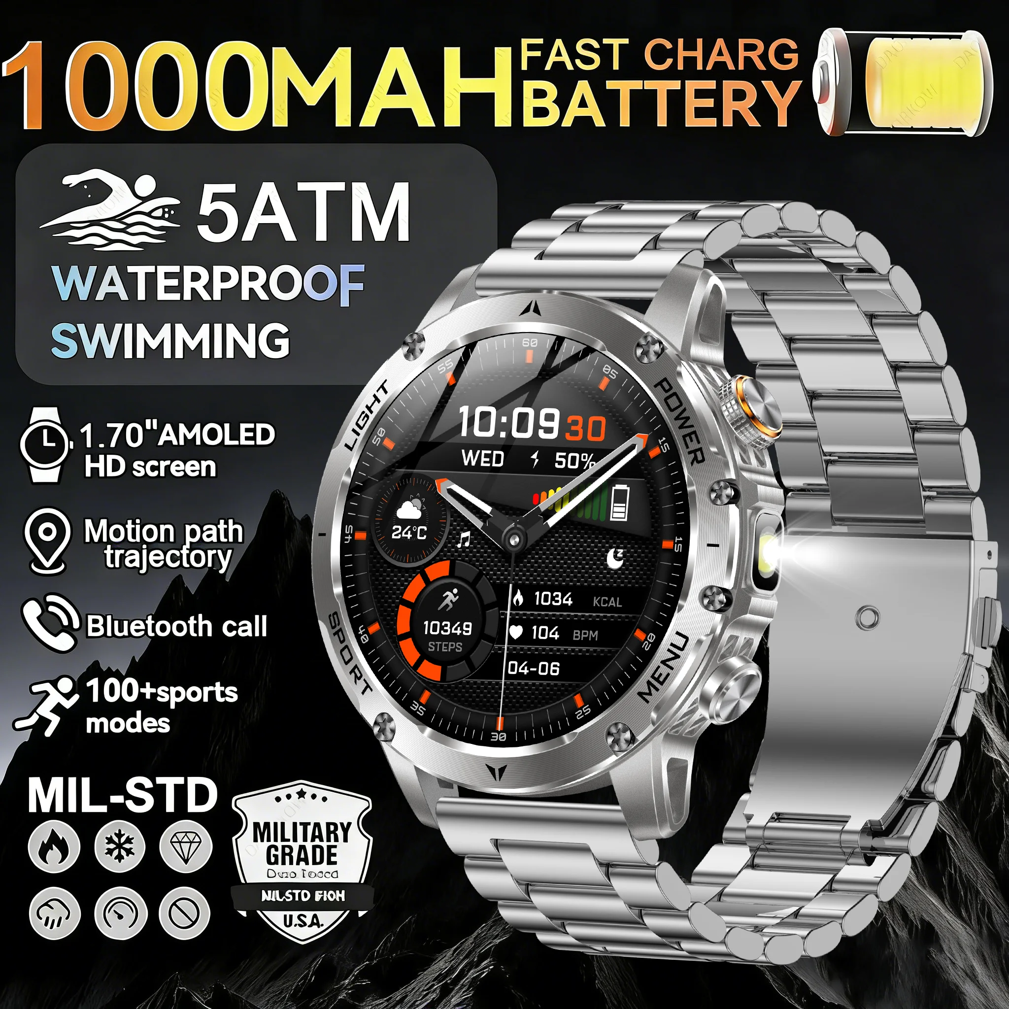 Новые уличные умные часы с аккумулятором 1000 мАч для взрослых, военные 5 атм, водонепроницаемые, с красным светом, фонарик с пульсометром, спортивные умные часы для мужчин
Новые уличные умные часы с аккумулятором 1000 мАч для взрослых, военные 5 атм, водонепроницаемые, с красным светом, фонарик с пульсометром, спортивные умные часы для мужчин