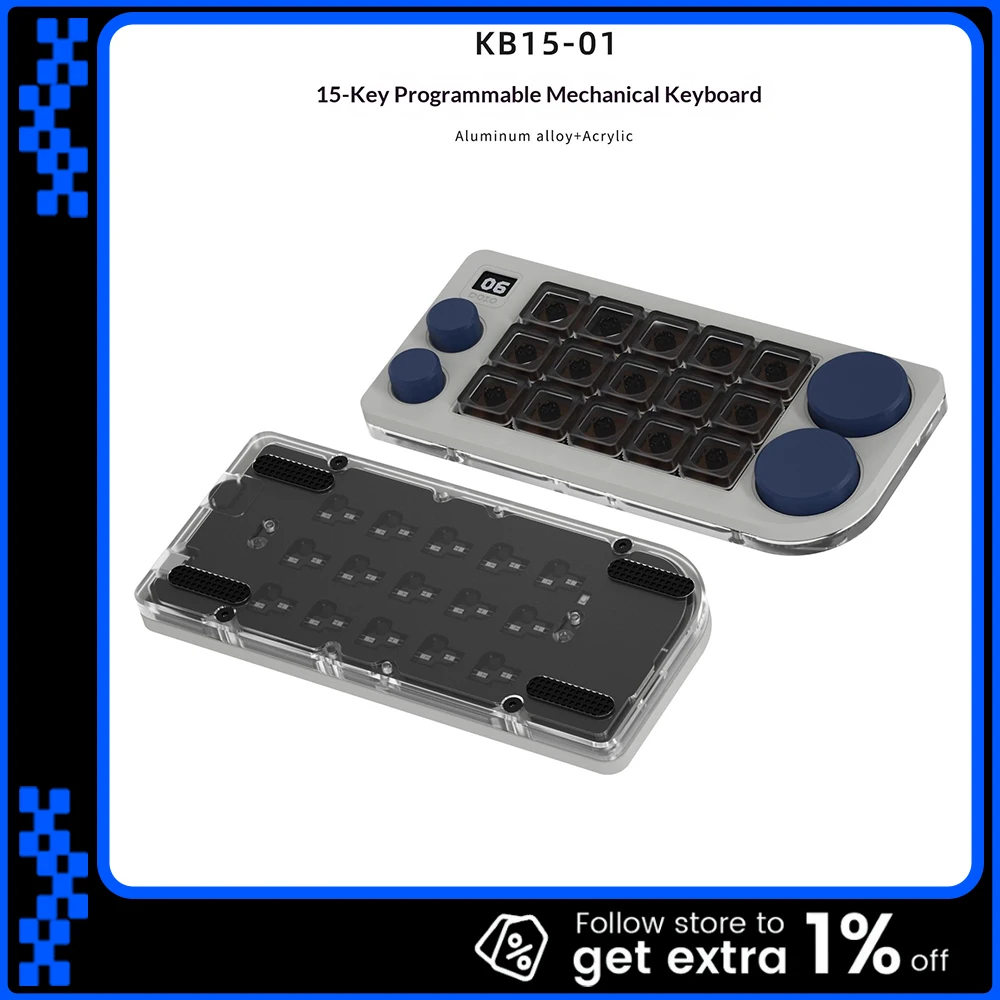 DOIO KB15-01 Mechanical Keyboard Aluminum Alloy 4-knob PS/PR Customized Programmable Mini Keyboard Keypad Workbench Gifts
DOIO KB15-01 Mechanical Keyboard Aluminum Alloy 4-knob PS/PR Customized Programmable Mini Keyboard Keypad Workbench Gifts