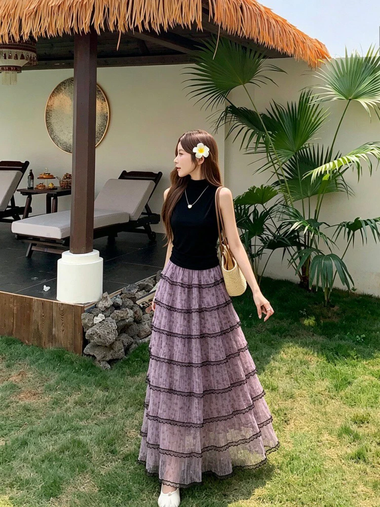 Floral Lace Contrast Color Half High Collar Vest Top And Skirt Set Women's Fashion Summer New Style Casual Fit Casual Wear
Floral Lace Contrast Color Half High Collar Vest Top And Skirt Set Women's Fashion Summer New Style Casual Fit Casual Wear