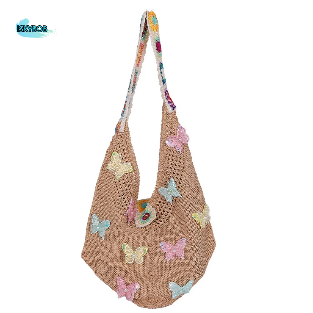 Casual Bohemian Butterfly Knitted Bag Hollowed Out Large Capacity Boho Weave Bag Ethnic Style Handbag Crochet Tote Bag Students
Casual Bohemian Butterfly Knitted Bag Hollowed Out Large Capacity Boho Weave Bag Ethnic Style Handbag Crochet Tote Bag Students