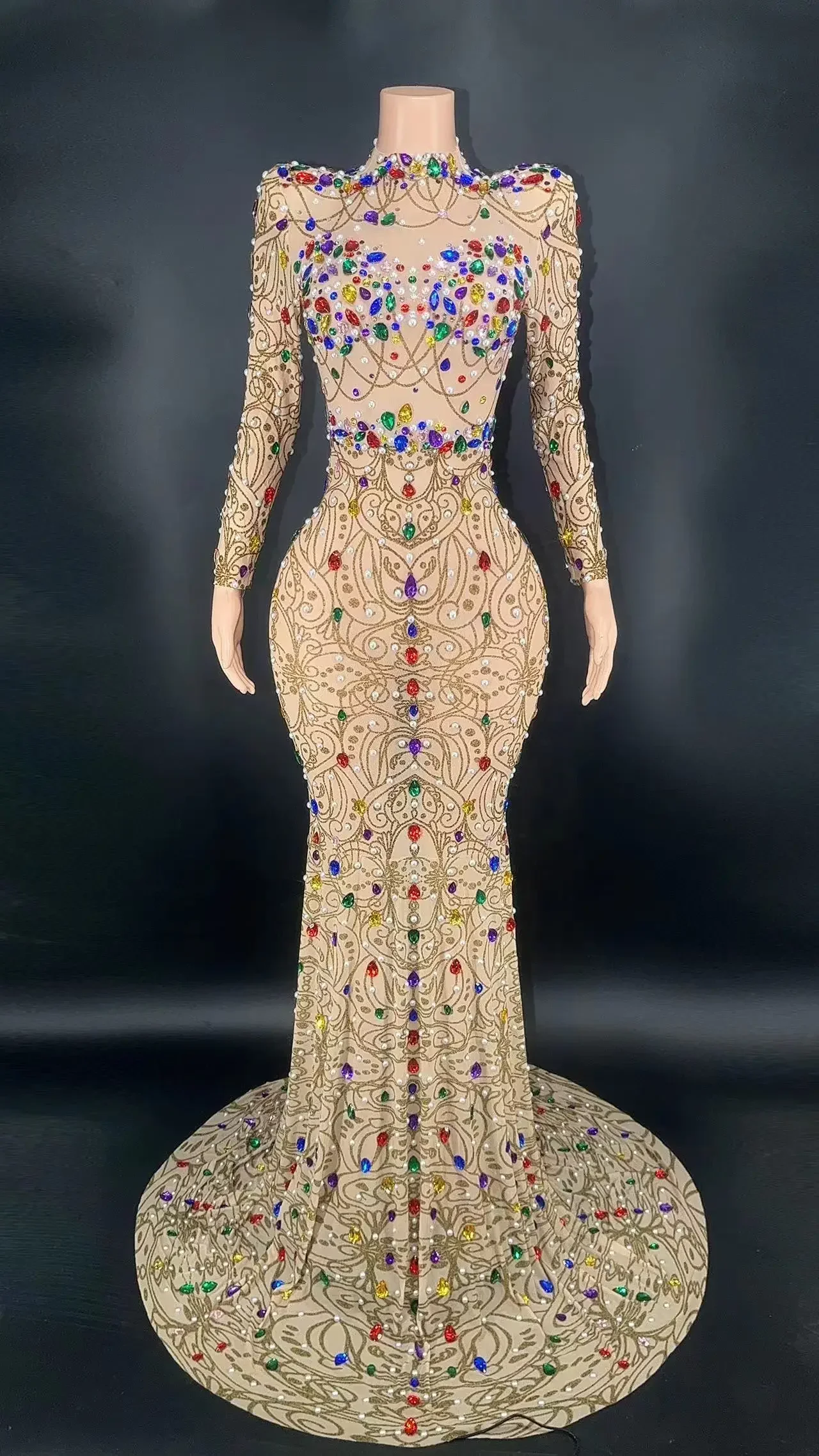 Rhinestones Birthday Dress Crystal Pearls Mesh Long Tail Dress women Prom Evening Gown Sexy Transparent outfit gift
Rhinestones Birthday Dress Crystal Pearls Mesh Long Tail Dress women Prom Evening Gown Sexy Transparent outfit gift