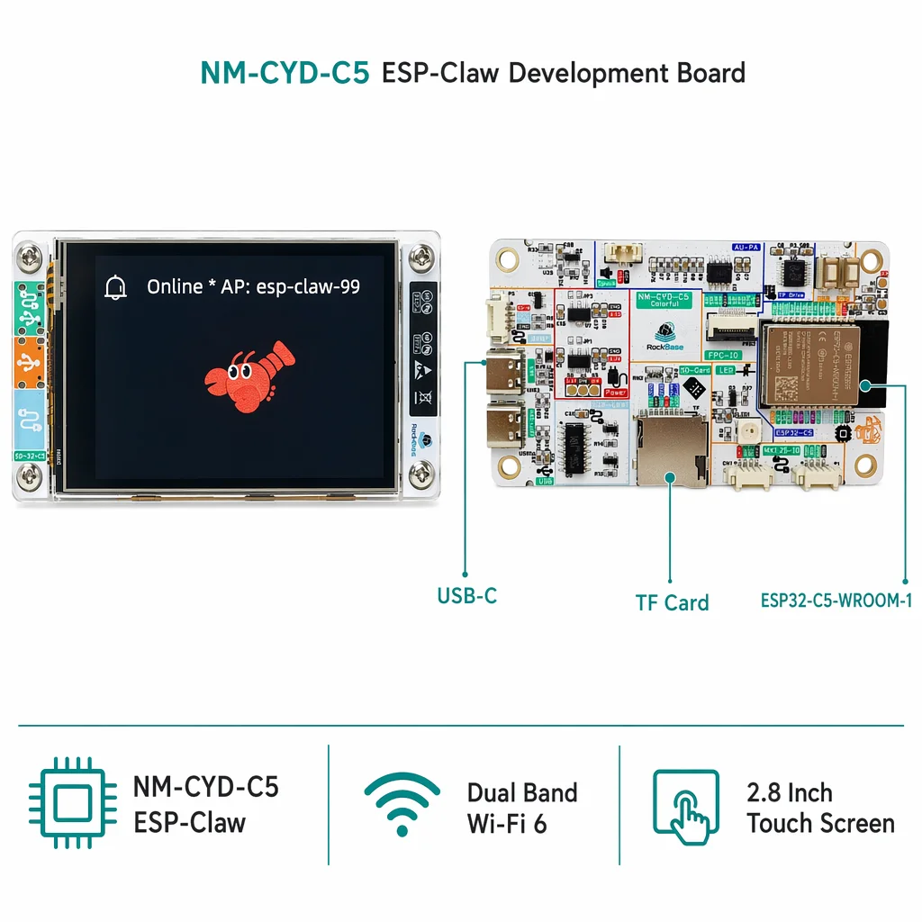 NM-CYD-C5 AI Agent Board for IoT Devices 2.8" Screen Dual-Band WiFi ESP32-C5 Compatible with GPT Claude DeepSeek
NM-CYD-C5 AI Agent Board for IoT Devices 2.8" Screen Dual-Band WiFi ESP32-C5 Compatible with GPT Claude DeepSeek