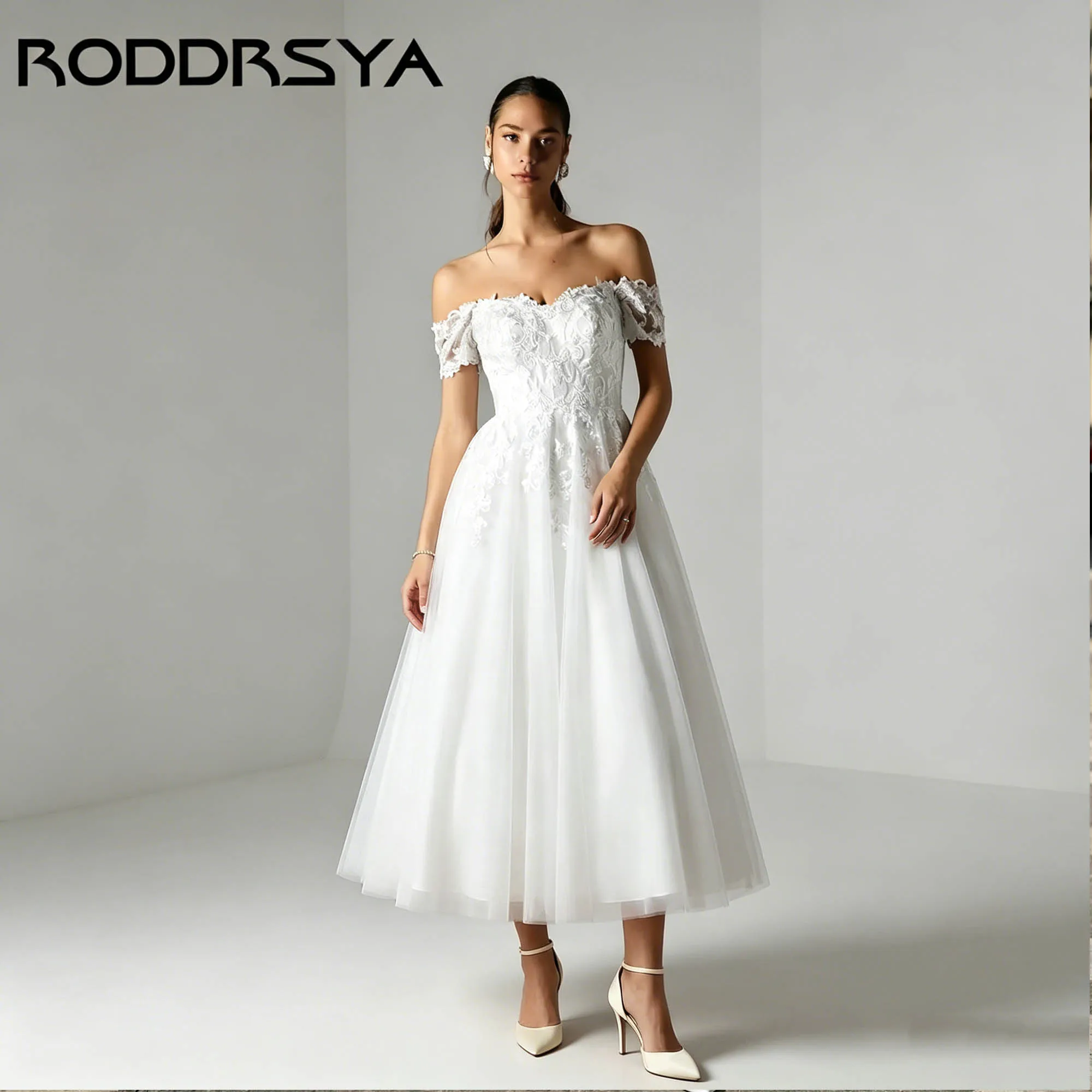 RODDRSYA A-line Off Shoulder Elegant Wedding Dress Appliques Modern V-back Tulle Bride Party Gown Tea-Length vestidos Customized
RODDRSYA A-line Off Shoulder Elegant Wedding Dress Appliques Modern V-back Tulle Bride Party Gown Tea-Length vestidos Customized