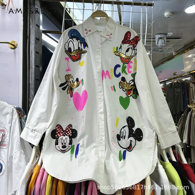 American Style Heavy Industry Design Hand-painted Letter Cartoon Loose Long Sleeved Mid-length Shirt Versatile Blouse For Ladies
American Style Heavy Industry Design Hand-painted Letter Cartoon Loose Long Sleeved Mid-length Shirt Versatile Blouse For Ladies