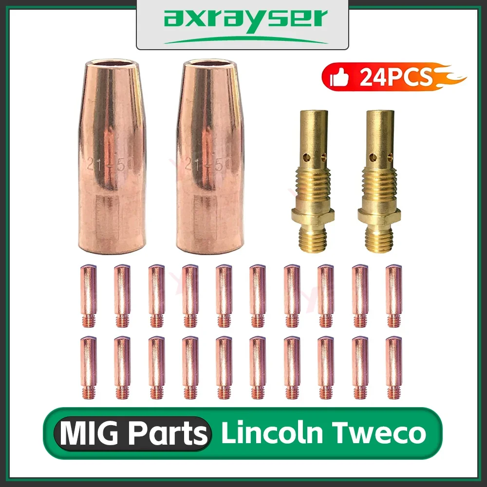 24 Pcs MIG MAG GMAW Welding Torch accessory kit 21-50 35-50 M6 Contact Tips for Lincoln Magnum 100L Tweco Mini/#1 Mig Torch
24 Pcs MIG MAG GMAW Welding Torch accessory kit 21-50 35-50 M6 Contact Tips for Lincoln Magnum 100L Tweco Mini/#1 Mig Torch