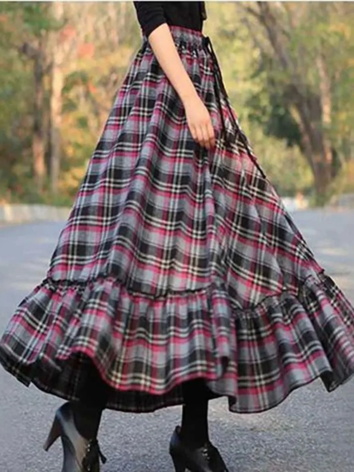 Черная клетчатая юбка-зонтик с принтом Макси Dr Street Sle Юбка-миди трапециевидной формы из полиэстера с силуэтом Весна-лето Dr
Черная клетчатая юбка-зонтик с принтом Макси Dr Street Sle Юбка-миди трапециевидной формы из полиэстера с силуэтом Весна-лето Dr