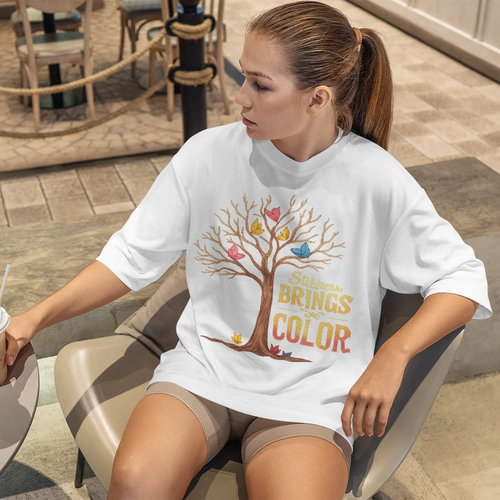 Удобная женская футболка с принтом "Stillness-Brings-Color-Tree-Graphic-Tee-for-Women" Повседневный женский топ с короткими рукавами
Удобная женская футболка с принтом "Stillness-Brings-Color-Tree-Graphic-Tee-for-Women" Повседневный женский топ с короткими рукавами