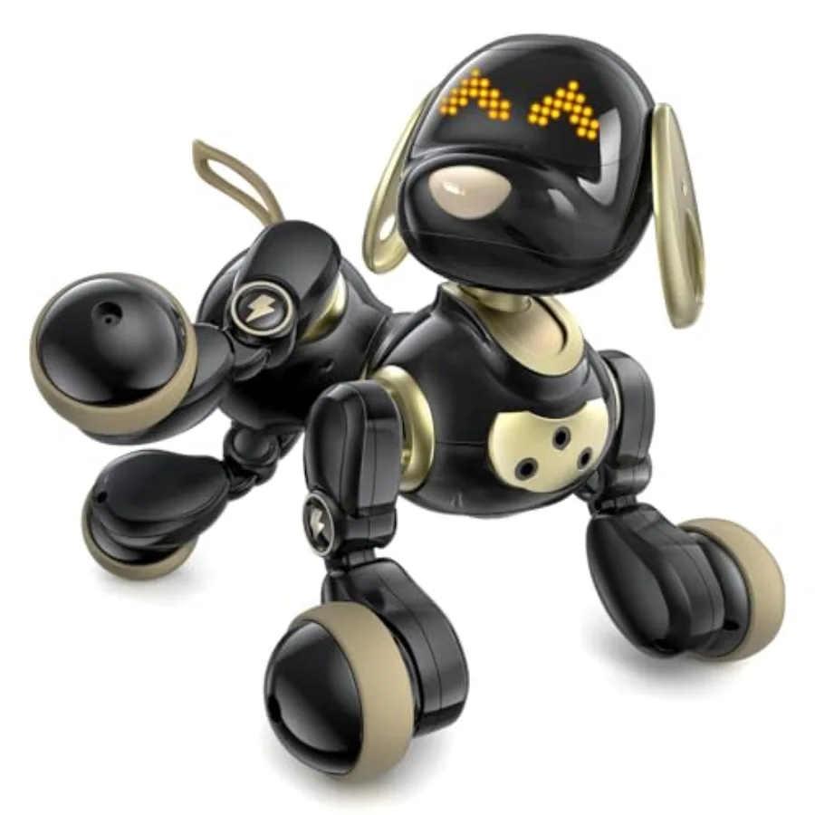 Robot Dog Toy for kids ages 38, black gold ABS plastic, smart interactive puppy with 30+ LED faces, remote gesture control, pro
Robot Dog Toy for kids ages 38, black gold ABS plastic, smart interactive puppy with 30+ LED faces, remote gesture control, pro