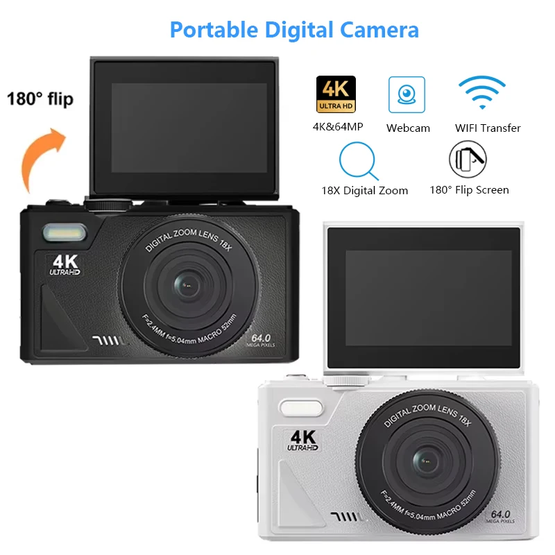 4K 64MP Compact Digital Photography Camera 18X Digital Zoom Vintage Vlog Video Recorder YouTube 3'' 180° Flip Screen Cameras
4K 64MP Compact Digital Photography Camera 18X Digital Zoom Vintage Vlog Video Recorder YouTube 3'' 180° Flip Screen Cameras
