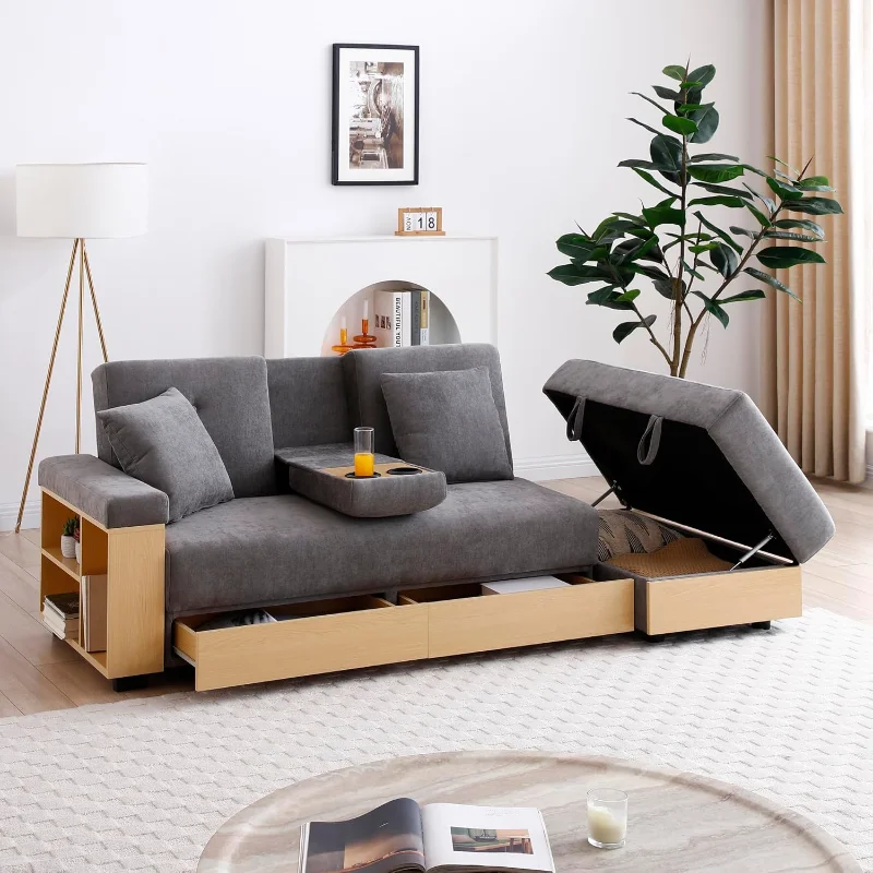 Multi-Functional Sofa Sleeper with Storage Ottoman and Two Pull Out Drawer, Fold Out Couch Bed with Side Storage Rack and
Multi-Functional Sofa Sleeper with Storage Ottoman and Two Pull Out Drawer, Fold Out Couch Bed with Side Storage Rack and