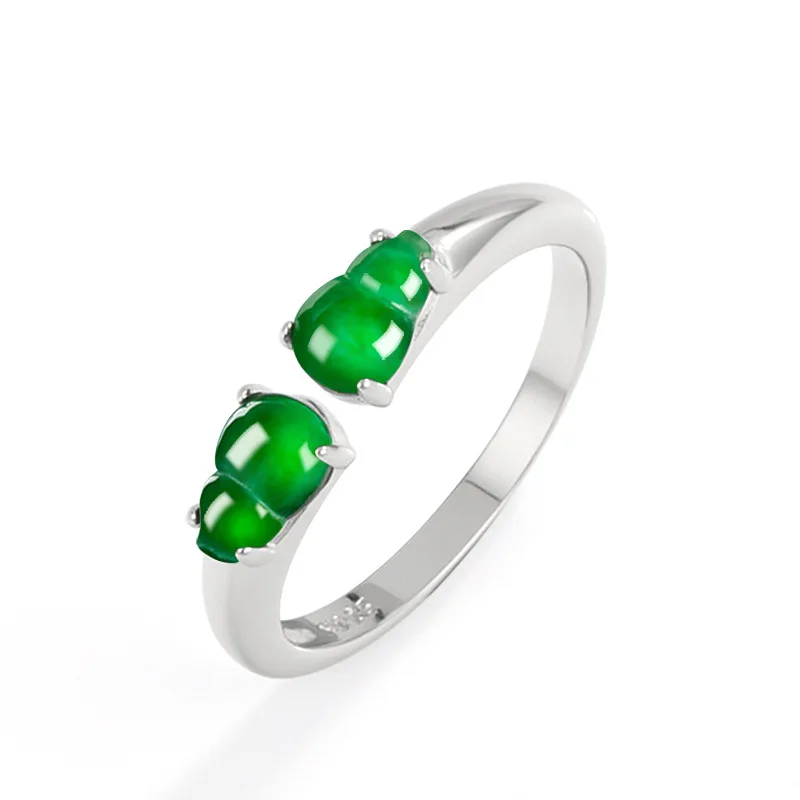S925 Silver Inlaid Natural A-grade Jadeite Double Gourd Yang Green Ice Jade Ring Fashion Jewelry For Women Adjustable Drop Ship 
S925 Silver Inlaid Natural A-grade Jadeite Double Gourd Yang Green Ice Jade Ring Fashion Jewelry For Women Adjustable Drop Ship