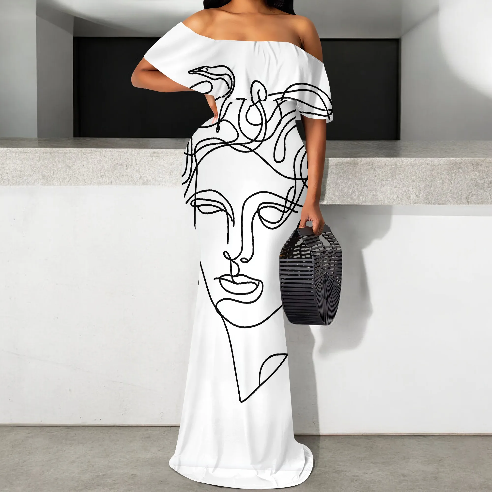 Minimalist Face Print Maxi Dress S-3XL Off Shoulder Line Art Style for Gallery Event, Juneteenth or Afro Cultural Expression
Minimalist Face Print Maxi Dress S-3XL Off Shoulder Line Art Style for Gallery Event, Juneteenth or Afro Cultural Expression