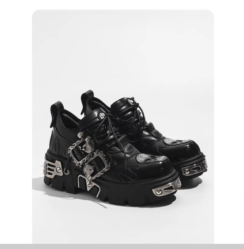 Dark subculture chunky gothic punk style skull head men's leather shoes
Dark subculture chunky gothic punk style skull head men's leather shoes