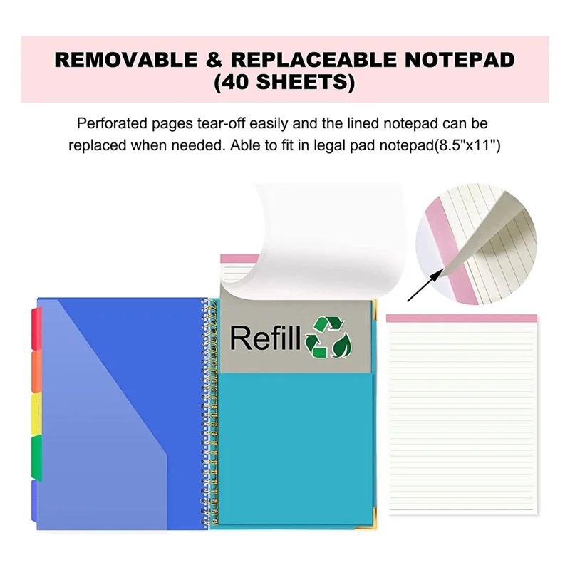 Spiral Clipboard With Refillable Lined Notepad For Size(11.5X8.5Inch), 5 Extra Colour Storage Dividers With 10 Pockets A
Spiral Clipboard With Refillable Lined Notepad For Size(11.5X8.5Inch), 5 Extra Colour Storage Dividers With 10 Pockets A