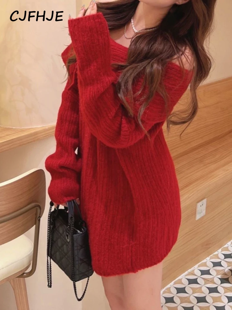 CJFHJE Red Autumn Sexy Knitted Sweater Women White Long Sleeve Korean Loose Fashion Pullovers Pure Color Elegant Sweaters Female
CJFHJE Red Autumn Sexy Knitted Sweater Women White Long Sleeve Korean Loose Fashion Pullovers Pure Color Elegant Sweaters Female