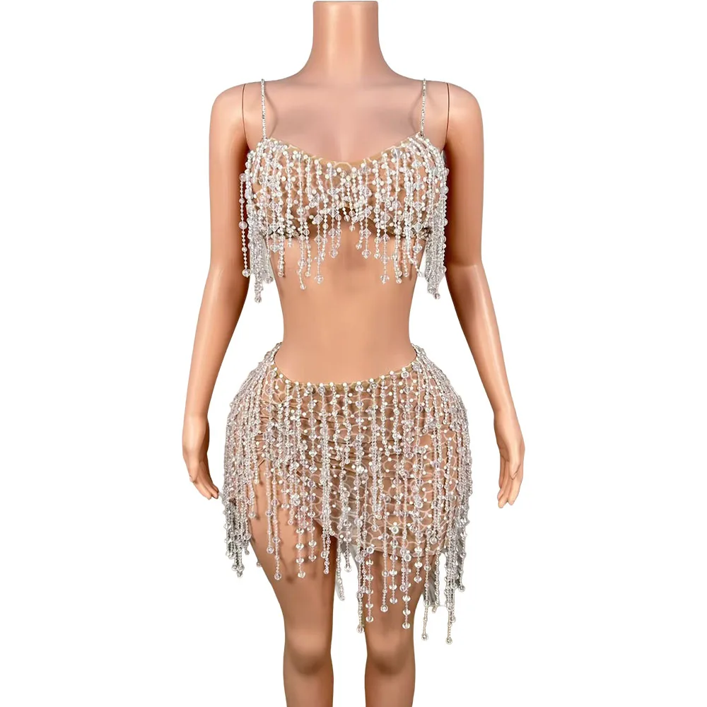 Sparkly Silver Rhinestone Crystals Crop Top Skirt 2Pieces Set Nightclub Event Birthday Party Show Photo Shoot Stage Wear
Sparkly Silver Rhinestone Crystals Crop Top Skirt 2Pieces Set Nightclub Event Birthday Party Show Photo Shoot Stage Wear