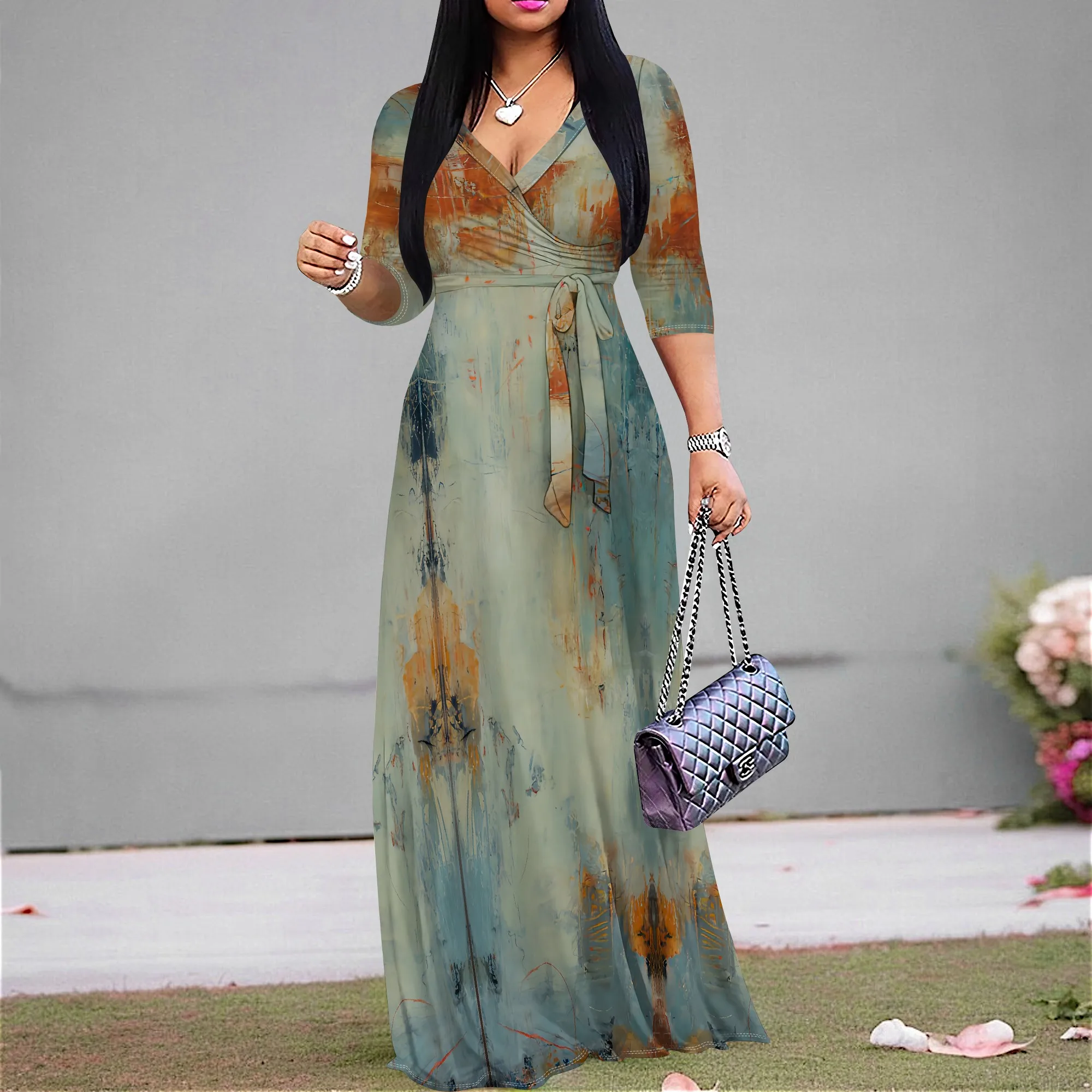 Womens Casual Maxi Dresses Wrap V-Neck 3/4 Sleeve Sexy Ruched Fashion Long Dress with Belt
Womens Casual Maxi Dresses Wrap V-Neck 3/4 Sleeve Sexy Ruched Fashion Long Dress with Belt