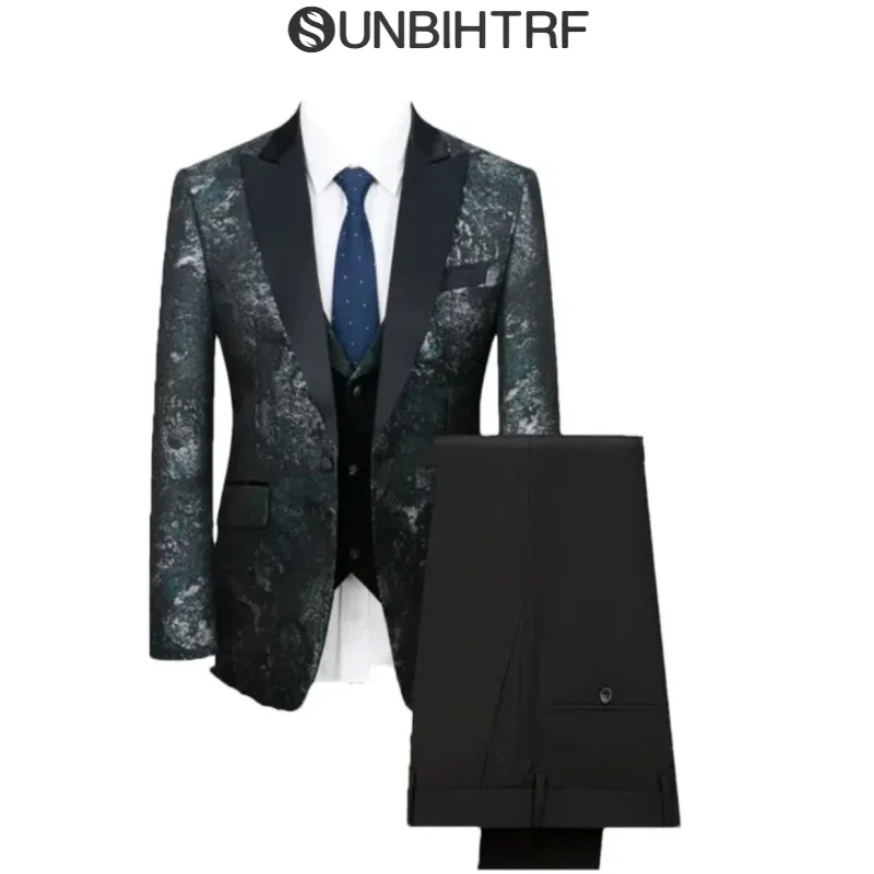 Men's 3-Piece Suit Jacquard Wedding Dress Blazer Groom Suit Three Piece Suit Solid Jacket Vest Trousers
Men's 3-Piece Suit Jacquard Wedding Dress Blazer Groom Suit Three Piece Suit Solid Jacket Vest Trousers
