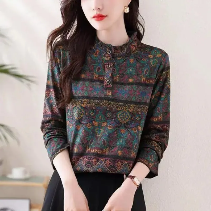Women's Wind Long-sleeved Printed Loose Slimming Half-high Collar Autumn Long T-shirt Slimming Floral Top Bottoming Shirt
Women's Wind Long-sleeved Printed Loose Slimming Half-high Collar Autumn Long T-shirt Slimming Floral Top Bottoming Shirt