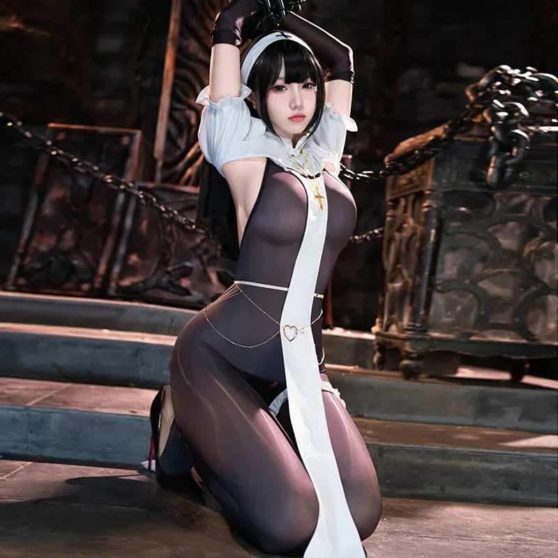 Halloween Charlotte Nun Cosplay Costume Vibrastar Sister Nun Women See Though Jumpsuit Open Cup Crotchless Bodystocking
Halloween Charlotte Nun Cosplay Costume Vibrastar Sister Nun Women See Though Jumpsuit Open Cup Crotchless Bodystocking