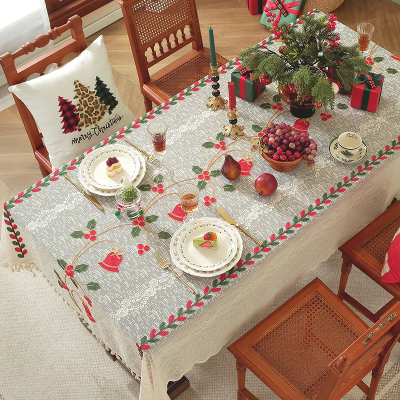 Holiday Christmas Tablecloth Winter Santa Jungle Bell Embroidered Lace Washable Rectangular Table Cover for Kitchen Party Dinner
Holiday Christmas Tablecloth Winter Santa Jungle Bell Embroidered Lace Washable Rectangular Table Cover for Kitchen Party Dinner
