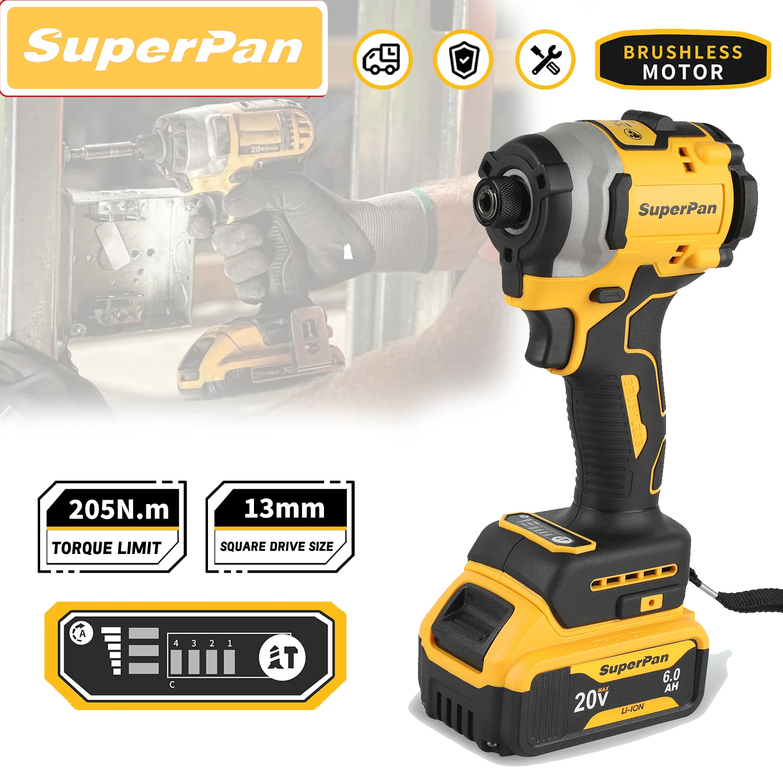 Ударная дрель SuperPan 20В 205Н.М с амортизацией, водонепроницаемая, для работы в условиях повышенной влажности, совместима с аккумулятором Dewalt 20В.
Ударная дрель SuperPan 20В 205Н.М с амортизацией, водонепроницаемая, для работы в условиях повышенной влажности, совместима с аккумулятором Dewalt 20В.