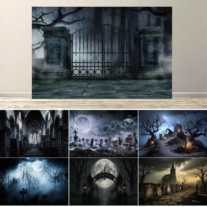 Spooky Cemetery Gate Halloween Backdrop Foggy Graveyard Dead Tree Full Moon Horror Party Photography Decor Banner Supplies
Spooky Cemetery Gate Halloween Backdrop Foggy Graveyard Dead Tree Full Moon Horror Party Photography Decor Banner Supplies