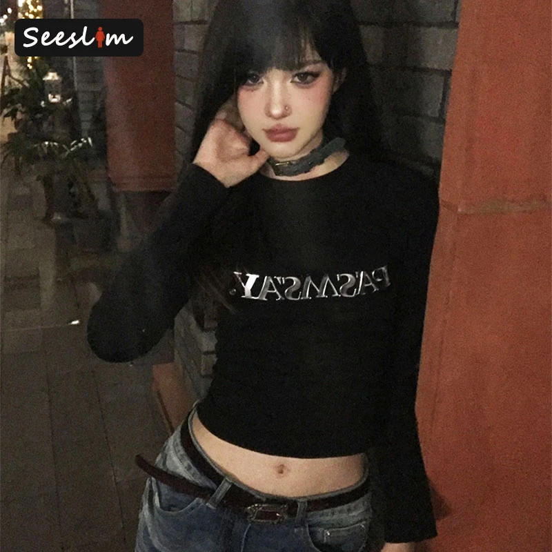 Seeslim Hotsweet Black Print Letter Graphic T Shirts Long Sleeve Slim 2000s Clothes Y2k Tees Female Clothing T-shirt Autumn Top 
Seeslim Hotsweet Black Print Letter Graphic T Shirts Long Sleeve Slim 2000s Clothes Y2k Tees Female Clothing T-shirt Autumn Top