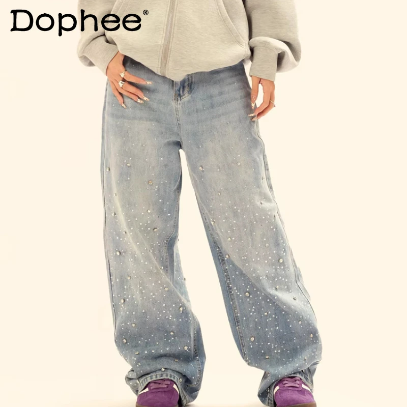 American Style Retro Men Women The Same Four Seasons Trousers Trendy Jeans Rhinestones Loose Straight Wide-Leg Denim Long Pants
American Style Retro Men Women The Same Four Seasons Trousers Trendy Jeans Rhinestones Loose Straight Wide-Leg Denim Long Pants