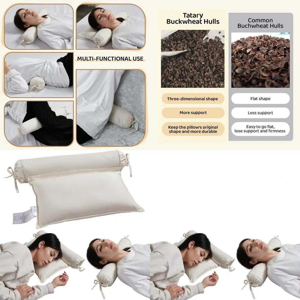 Двусторонняя подушка из гречневой корпуса с поддержкой шеи, идеально подходит для всех позиций сна, чехол из органического хлопка
Двусторонняя подушка из гречневой корпуса с поддержкой шеи, идеально подходит для всех позиций сна, чехол из органического хлопка