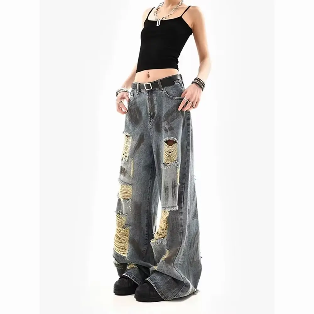 American Style jeans Ripped Dirty Wide Leg High Waist Slimming Straight Jeans Women Design Sense Casual Loose Fit Trousers
American Style jeans Ripped Dirty Wide Leg High Waist Slimming Straight Jeans Women Design Sense Casual Loose Fit Trousers
