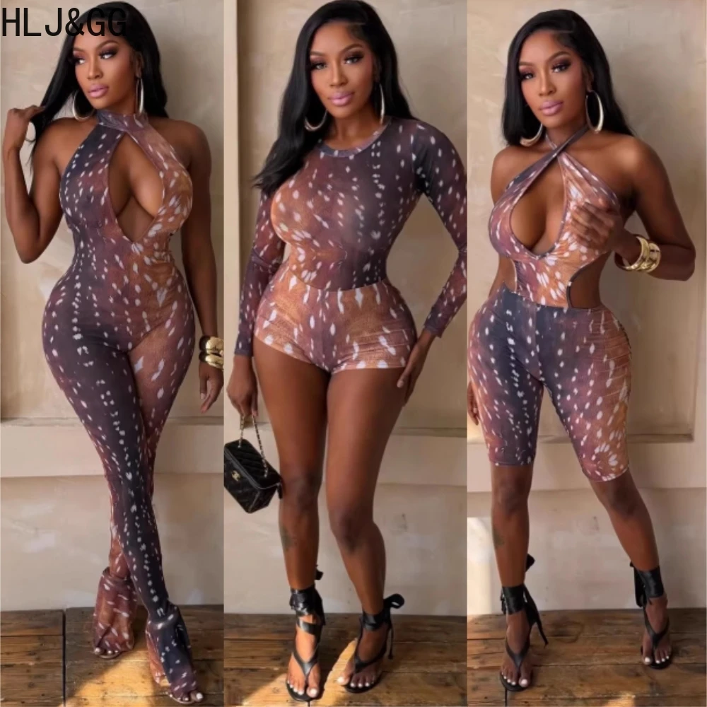 HLJ&GG Sexy Halter Hollow Print Bodycon One Piece Rompers Women Sleeveless Backless Slim Jumpsuits Summer Female Overalls 2026
HLJ&GG Sexy Halter Hollow Print Bodycon One Piece Rompers Women Sleeveless Backless Slim Jumpsuits Summer Female Overalls 2026