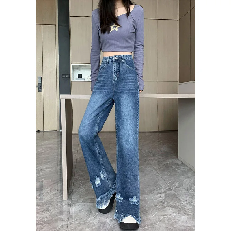 Hot Sale Female Comfortable Straight Leg Jeans Lady Chic Raw Ripped Edge High Waist Denim Pants Girls Vintage Baggy Trousers
Hot Sale Female Comfortable Straight Leg Jeans Lady Chic Raw Ripped Edge High Waist Denim Pants Girls Vintage Baggy Trousers