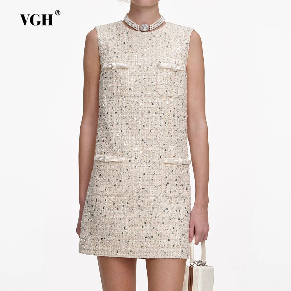 VGH Элегантные однотонные короткие платья во французском стиле для женщин с круглым вырезом без рукавов и высокой талией, с карманами, женский модный стиль, новинка
VGH Элегантные однотонные короткие платья во французском стиле для женщин с круглым вырезом без рукавов и высокой талией, с карманами, женский модный стиль, новинка