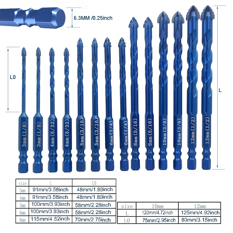 14PCS Four-Flute Serrated Drill bit Set 3-12mm For Drilling Glas Ceramic Tiles And Concrete Tungsten Carbide Drill Bit Set
14PCS Four-Flute Serrated Drill bit Set 3-12mm For Drilling Glas Ceramic Tiles And Concrete Tungsten Carbide Drill Bit Set
