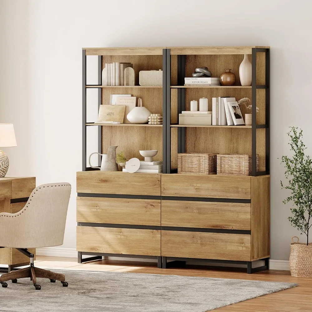 2 PCS Modern 72 Tall Bookcase with 6 Drawers and Open Book Shelfs, Library Book Shelf with Storage Cabinet and Metal Base.
2 PCS Modern 72 Tall Bookcase with 6 Drawers and Open Book Shelfs, Library Book Shelf with Storage Cabinet and Metal Base.