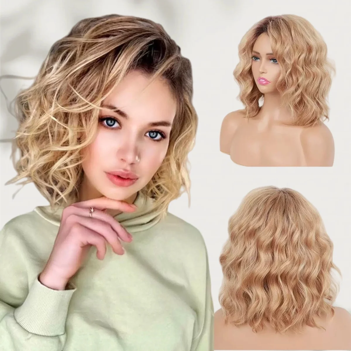 Women's Short Water Wave Synthetic Wig, Ombre Blonde Brown Curly Bob Hair, Natural Looking Wig for Daily Party Wear
Women's Short Water Wave Synthetic Wig, Ombre Blonde Brown Curly Bob Hair, Natural Looking Wig for Daily Party Wear