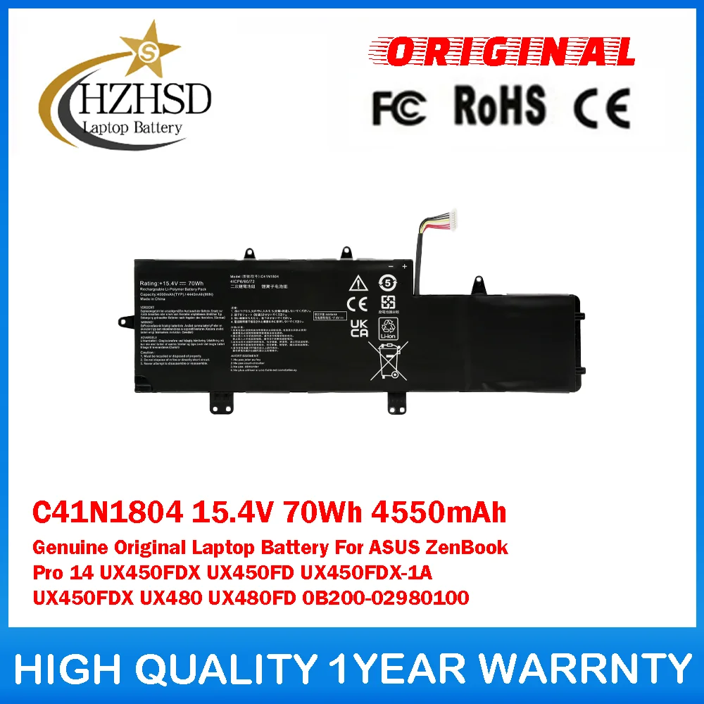 C41N1804 15.4V 70Wh 4550mAh Genuine Original Laptop Battery For ASUS ZenBook Pro 14 UX450FDX UX450FD UX450FDX-1A UX450FDX UX480
C41N1804 15.4V 70Wh 4550mAh Genuine Original Laptop Battery For ASUS ZenBook Pro 14 UX450FDX UX450FD UX450FDX-1A UX450FDX UX480