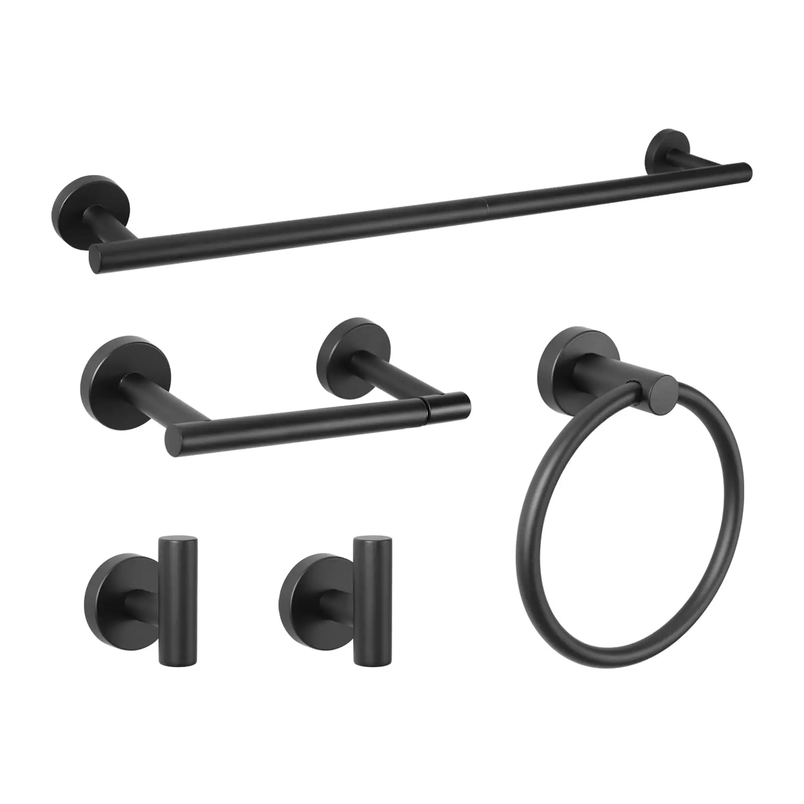 5-Piece Matte Black Bathroom Hardware Set: Wall-Mounted Towel Bars, Ring, And Dual Robe Hooks, Stainless Steel Construction
5-Piece Matte Black Bathroom Hardware Set: Wall-Mounted Towel Bars, Ring, And Dual Robe Hooks, Stainless Steel Construction